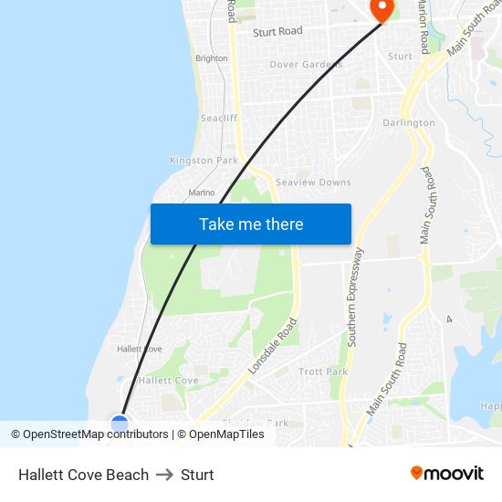 Hallett Cove Beach to Sturt map