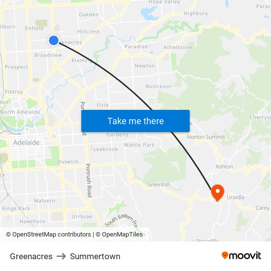 Greenacres to Summertown map