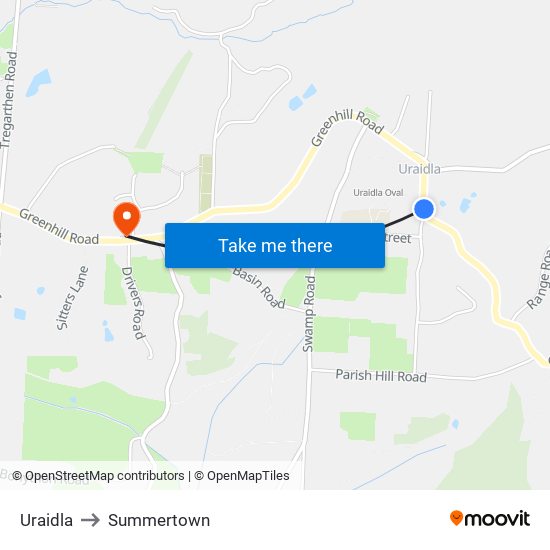 Uraidla to Summertown map