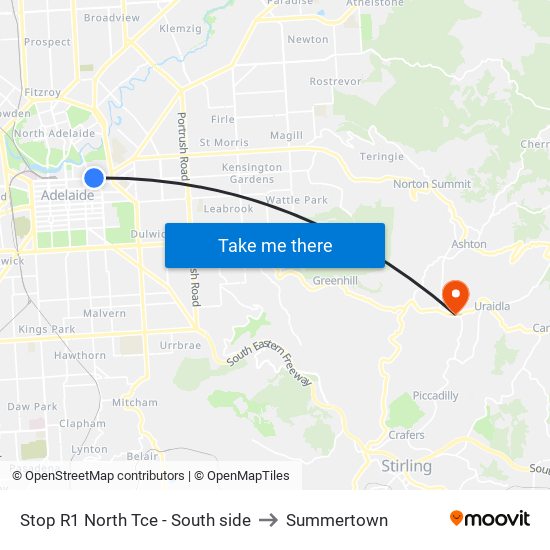 Stop R1 North Tce - South side to Summertown map