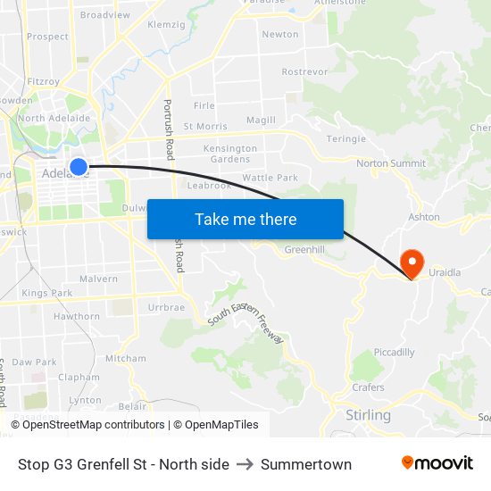 Stop G3 Grenfell St - North side to Summertown map