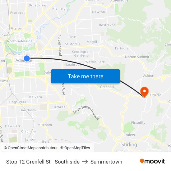 Stop T2 Grenfell St - South side to Summertown map