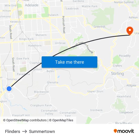 Flinders to Summertown map