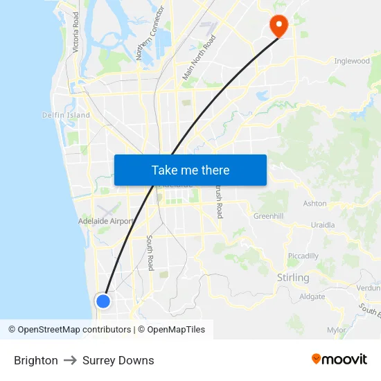 Brighton to Surrey Downs map