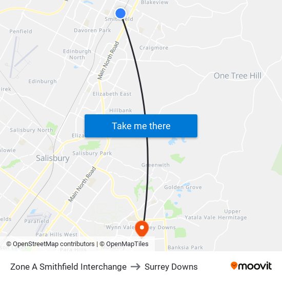 Zone A Smithfield Interchange to Surrey Downs map