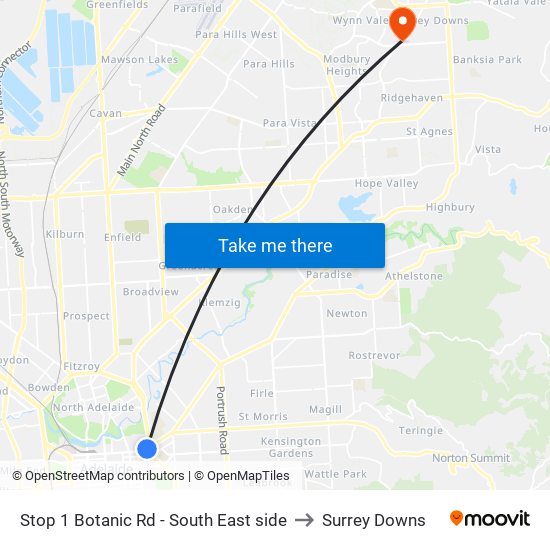 Stop 1 Botanic Rd - South East side to Surrey Downs map