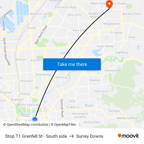 Stop T1 Grenfell St - South side to Surrey Downs map