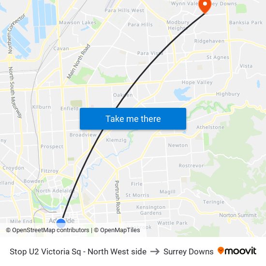 Stop U2 Victoria Sq - North West side to Surrey Downs map