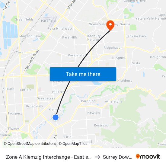 Zone A Klemzig Interchange - East side to Surrey Downs map