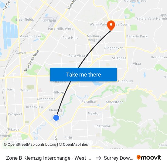 Zone B Klemzig Interchange - West side to Surrey Downs map