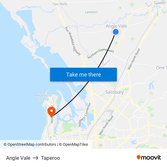 Angle Vale to Taperoo map
