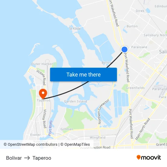 Bolivar to Taperoo map