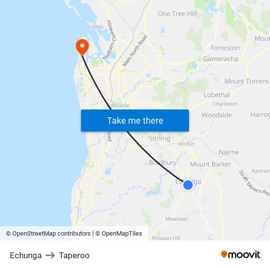 Echunga to Taperoo map