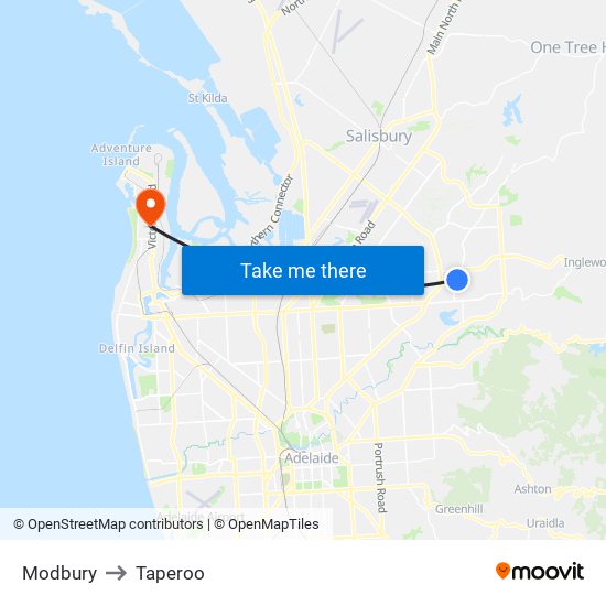Modbury to Taperoo map