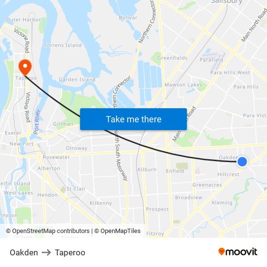 Oakden to Taperoo map