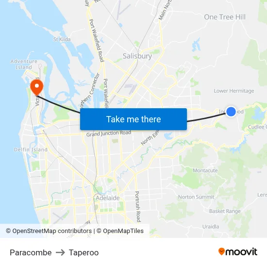Paracombe to Taperoo map
