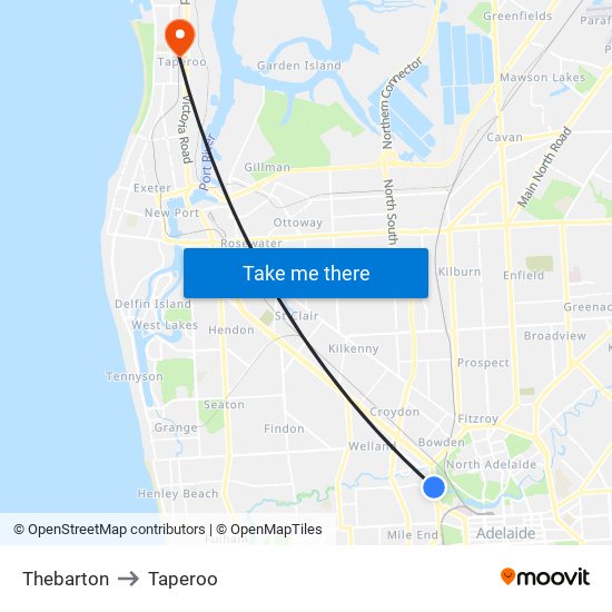 Thebarton to Taperoo map