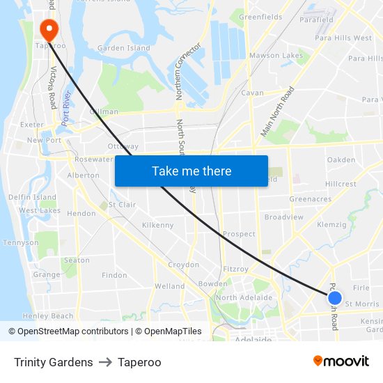 Trinity Gardens to Taperoo map