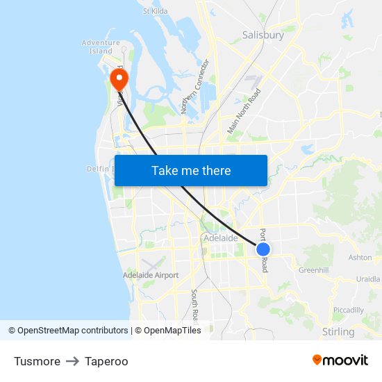 Tusmore to Taperoo map