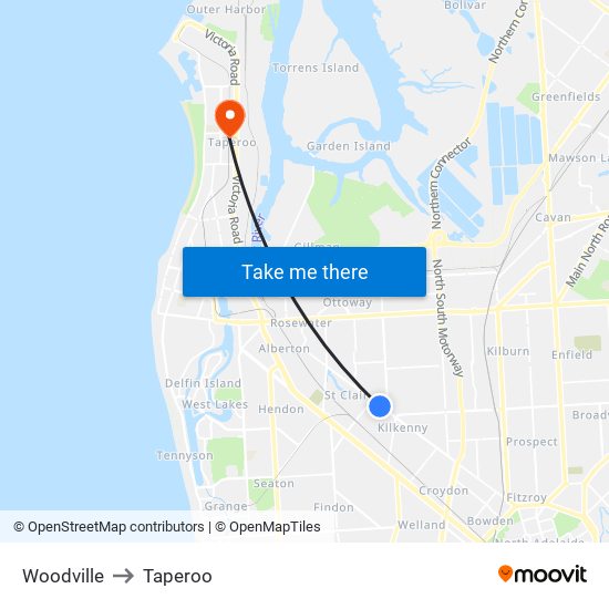 Woodville to Taperoo map