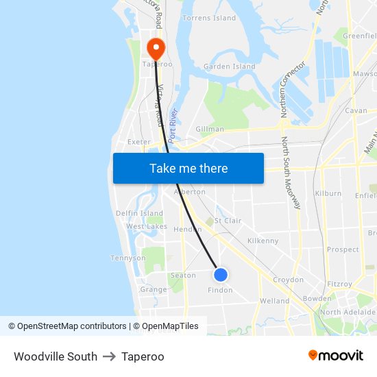 Woodville South to Taperoo map