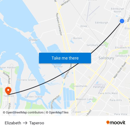 Elizabeth to Taperoo map