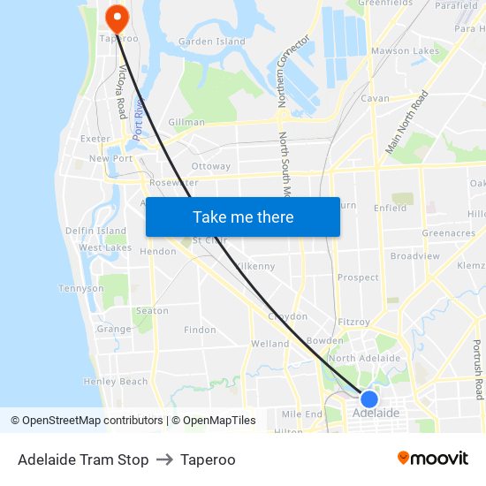 Adelaide Tram Stop to Taperoo map
