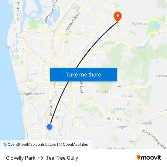 Clovelly Park to Tea Tree Gully map