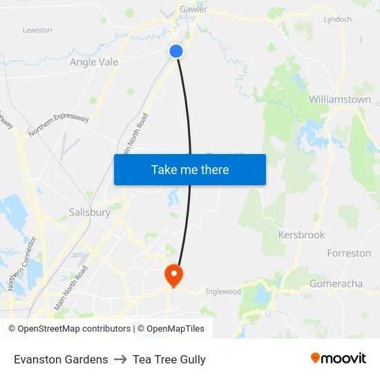 Evanston Gardens to Tea Tree Gully map