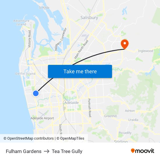 Fulham Gardens to Tea Tree Gully map