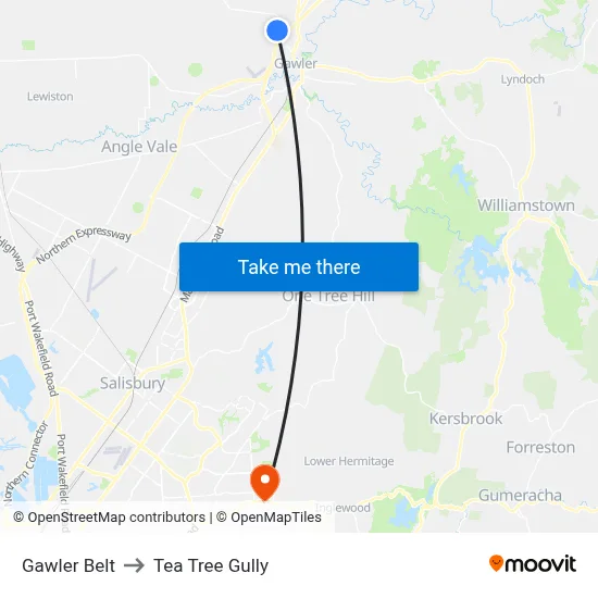 Gawler Belt to Tea Tree Gully map