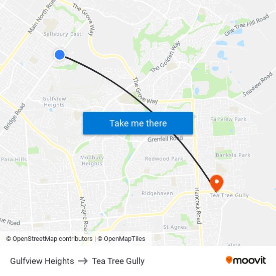 Gulfview Heights to Tea Tree Gully map