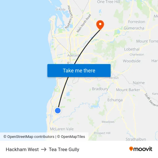 Hackham West to Tea Tree Gully map