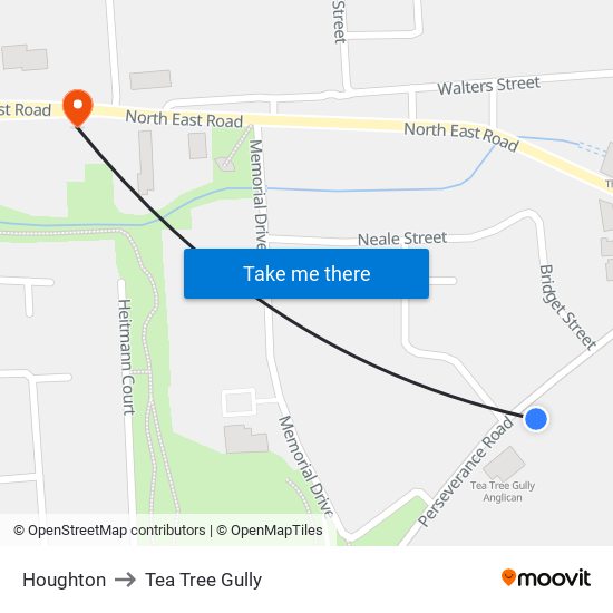 Houghton to Tea Tree Gully map