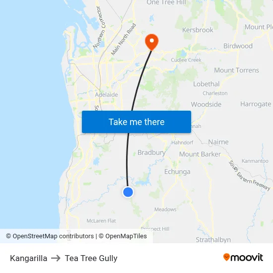 Kangarilla to Tea Tree Gully map