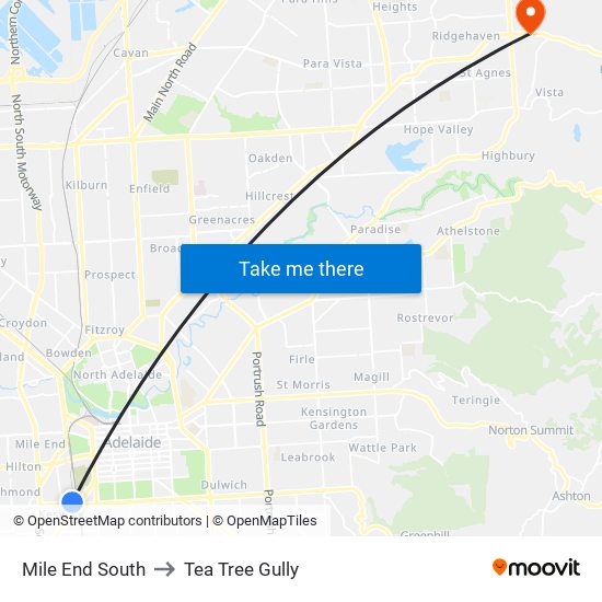 Mile End South to Tea Tree Gully map