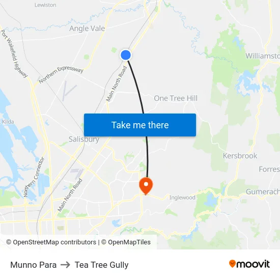 Munno Para to Tea Tree Gully map