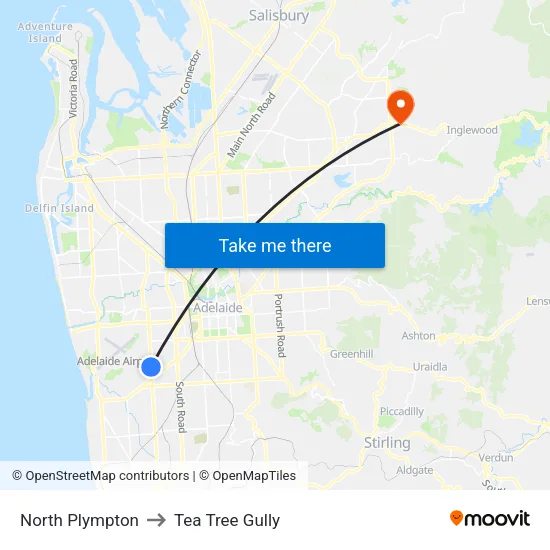 North Plympton to Tea Tree Gully map