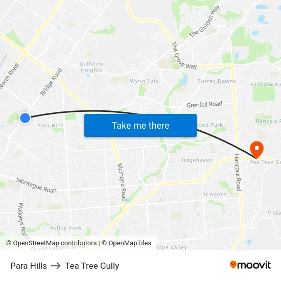 Para Hills to Tea Tree Gully map
