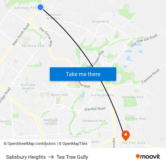 Salisbury Heights to Tea Tree Gully map