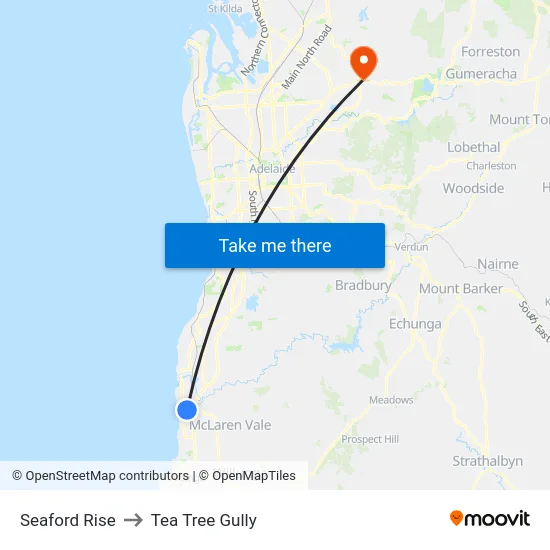 Seaford Rise to Tea Tree Gully map