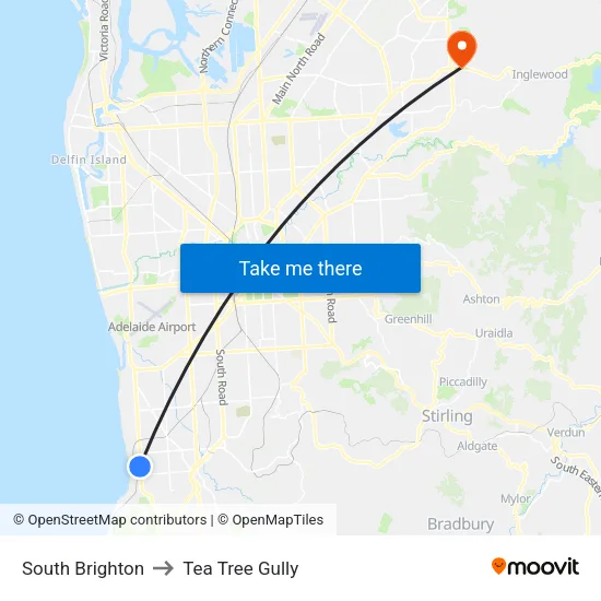 South Brighton to Tea Tree Gully map