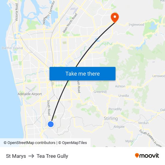 St Marys to Tea Tree Gully map