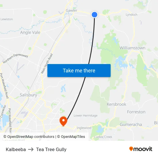 Kalbeeba to Tea Tree Gully map