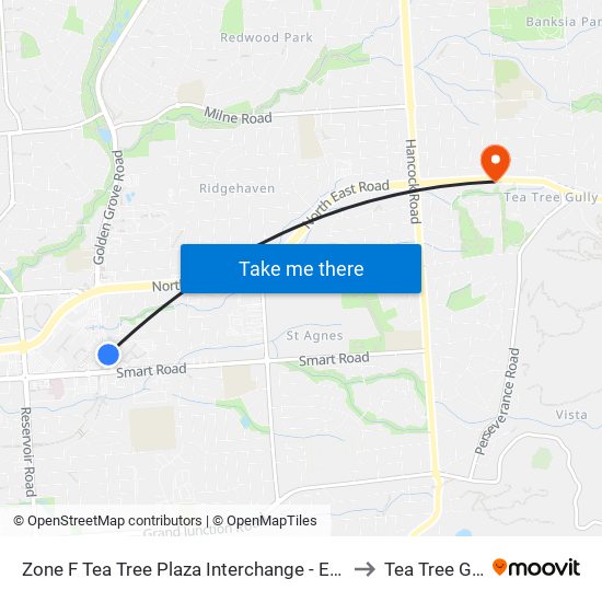 Zone F Tea Tree Plaza Interchange - East side to Tea Tree Gully map