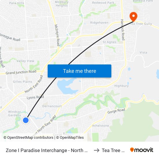 Zone I Paradise Interchange - North West side to Tea Tree Gully map