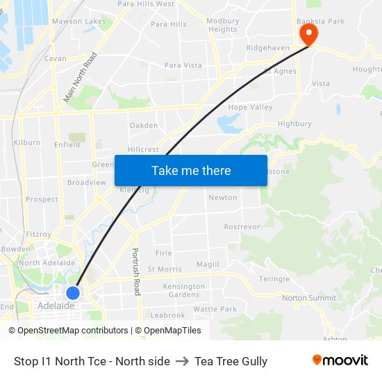 Stop I1 North Tce - North side to Tea Tree Gully map