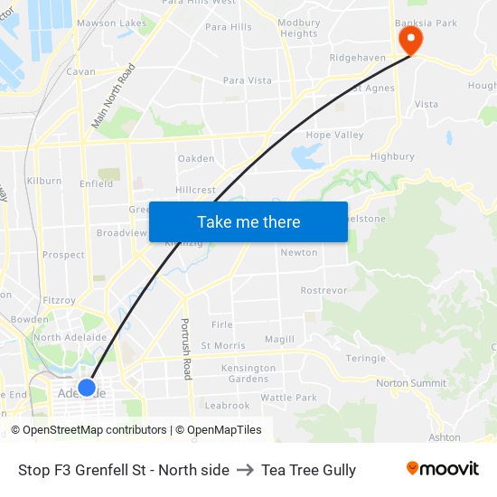 Stop F3 Grenfell St - North side to Tea Tree Gully map