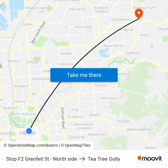 Stop F2 Grenfell St - North side to Tea Tree Gully map