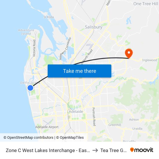 Zone C West Lakes Interchange - East side to Tea Tree Gully map